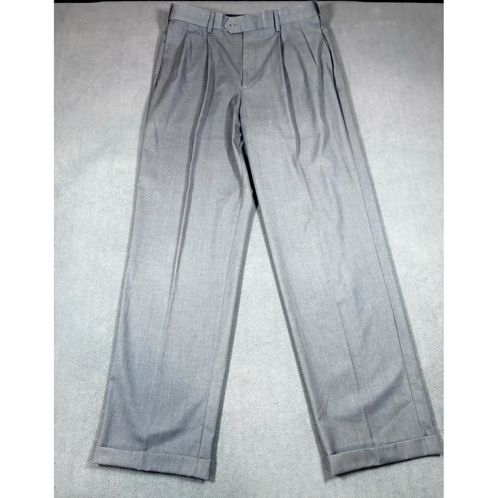 Savane Dress Pants Men 33x32 Gray Classic Fit Pleated Cuffed Hem Straight Career